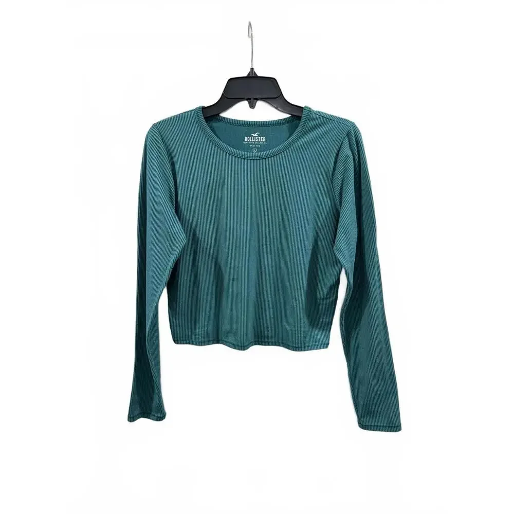 Hollister Teal & Black Ribbed Stretch Baby Tee Long Sleeve Top Bundle Size Large - Picture 4 of 9